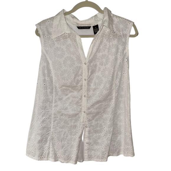 Zac & Rachel Tops - ZAC & RACHEL White Floral Design Eyelet Sleeveless Top XL